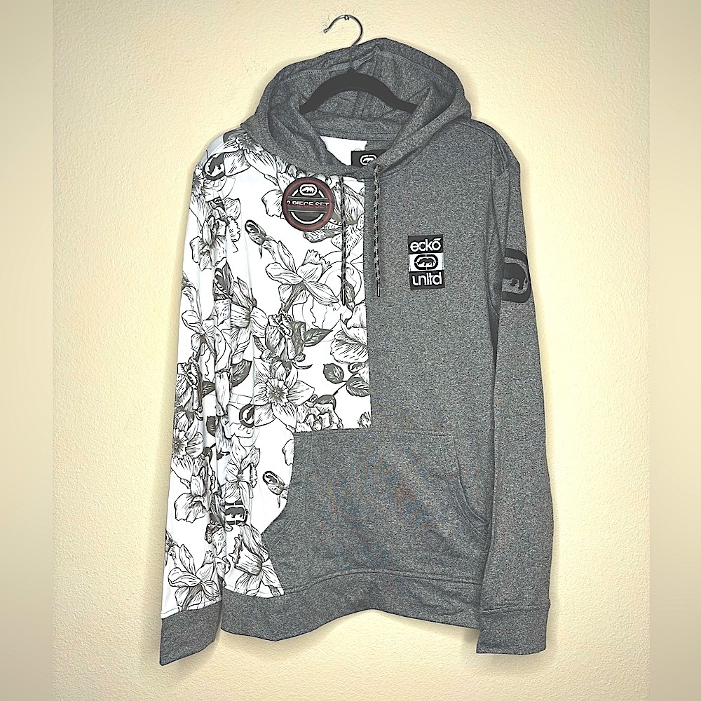 Set of 2- ECKO Rhino Floral Hoodie & Board short Men’s Medium NWT white/Gray